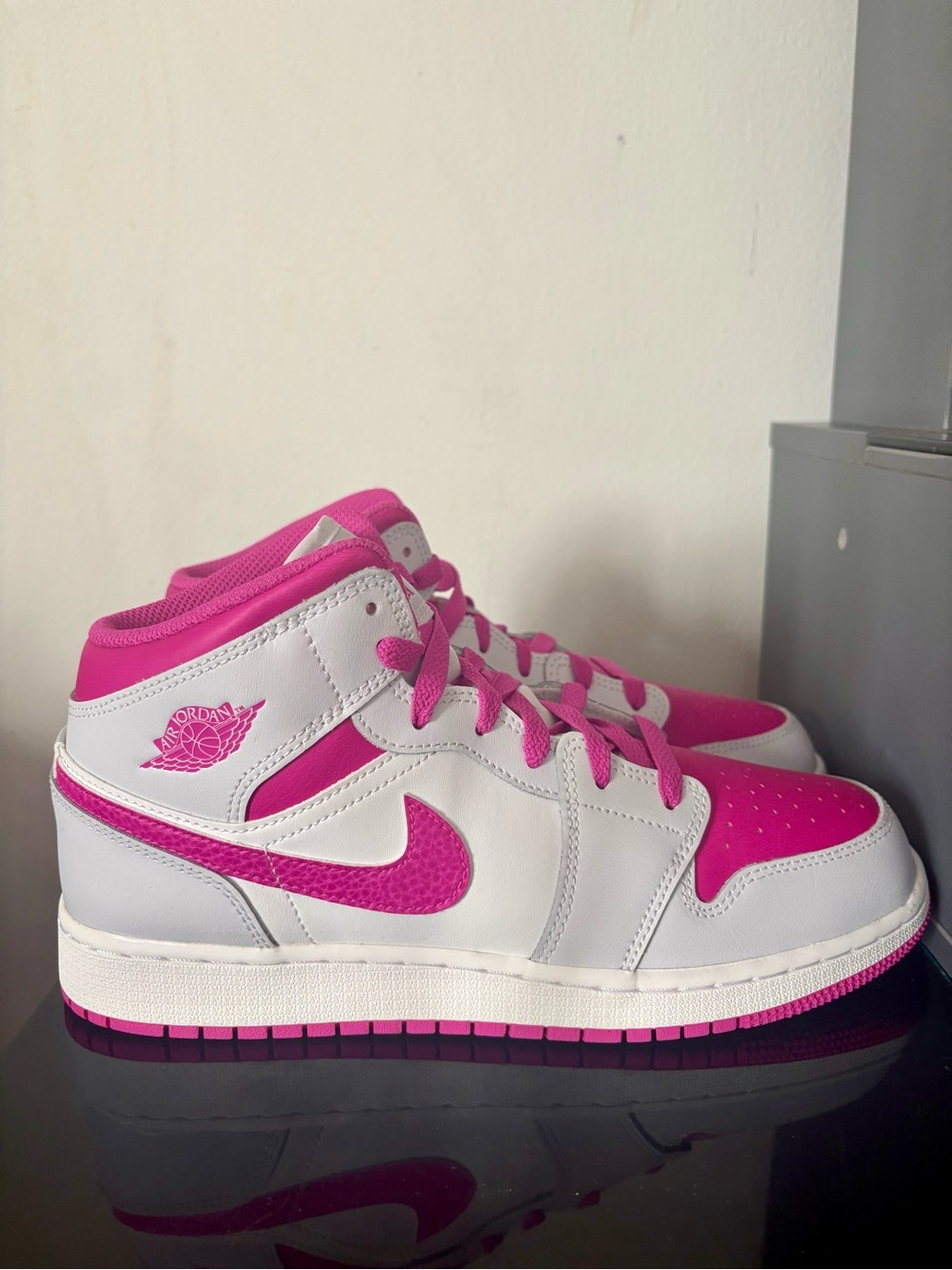 Jordan Mid-Top Sneakers in White and Hot Pink